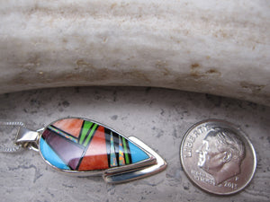 Native American Made Multi-Stone and Shell Inlay and Sterling Silver Pendant