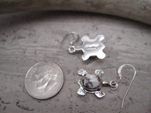Native American Made White Buffalo and Sterling Silver Dainty Turtle Pendant and Earring Set