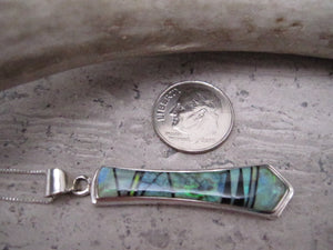 Native American Made Inlay Opal Black Jet and Sterling Silver Pendant with Chain