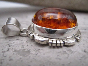 Native American Made Amber and Sterling Silver Pendant