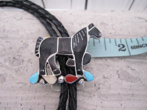 Native American Made Zuni Dainty Inlay Horse Bolo Tie