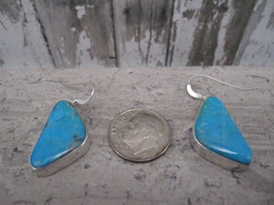 Native American Made Blue Turquoise and Sterling Silver Dangle Earrings