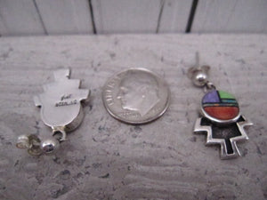 Native American Made Multi Stone Inlay and Sterling Silver Post Earrings