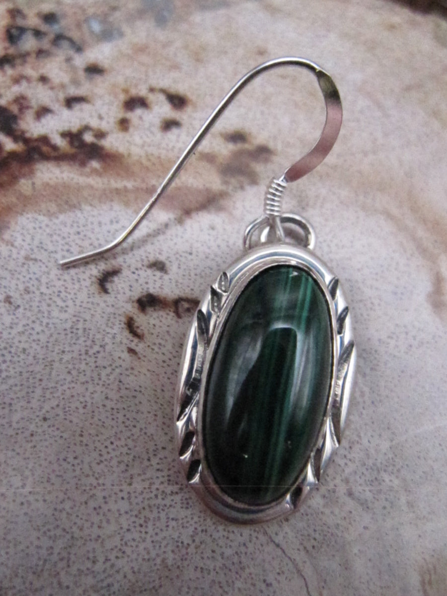 Native American Made Malachite and Sterling Silver Earrings