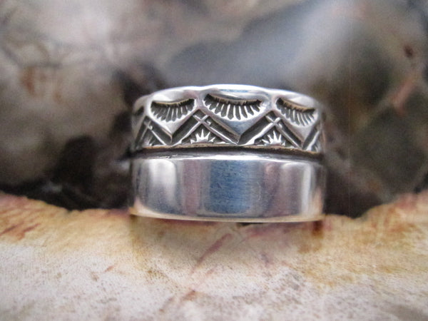 Native American Sterling Silver Stamped Men's Band Ring Gold