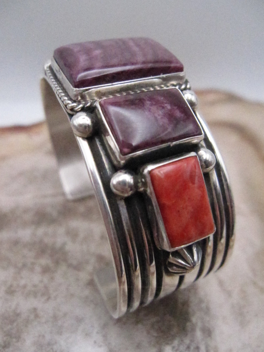 Purple and Orange Spiny Oyster Cuff Bracelet