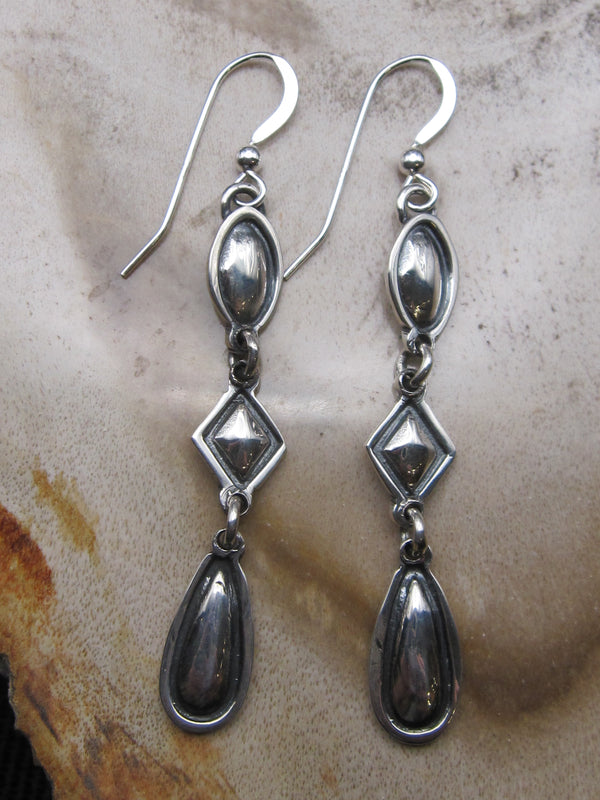 Native American Made Sterling Silver Repousse or Bump Out Dangle Earrings