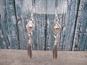 Native American Made Sterling Silver Feather Dangle Earrings