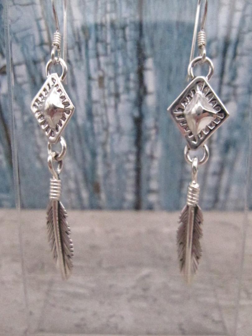 Native American Made Sterling Silver Feather Dangle Earrings