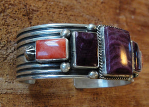 Purple and Orange Spiny Oyster Cuff Bracelet - Side View