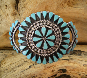 Zuni Teardrop Cluster Turquoise Cuff Bracelet