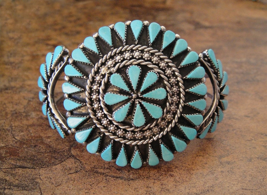 Zuni Teardrop Cluster Turquoise Cuff Bracelet