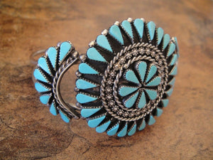 Zuni Teardrop Cluster Turquoise Cuff Bracelet - Side View