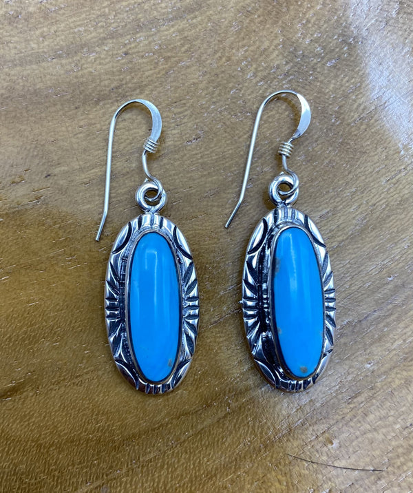 Native American Made Oval Turquoise and Sterling Silver Earrings