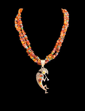 Multi Stone Necklace With Kokopelli Inlay Pendant