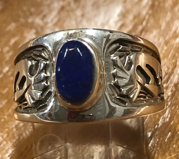 Native American Made Lapis and Sterling Silver Kokopelli Ring