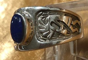 Native American Made Lapis and Sterling Silver Kokopelli Ring