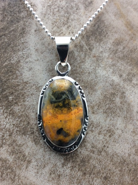 Native American Made Bumblebee Jasper and Sterling Silver Pendant