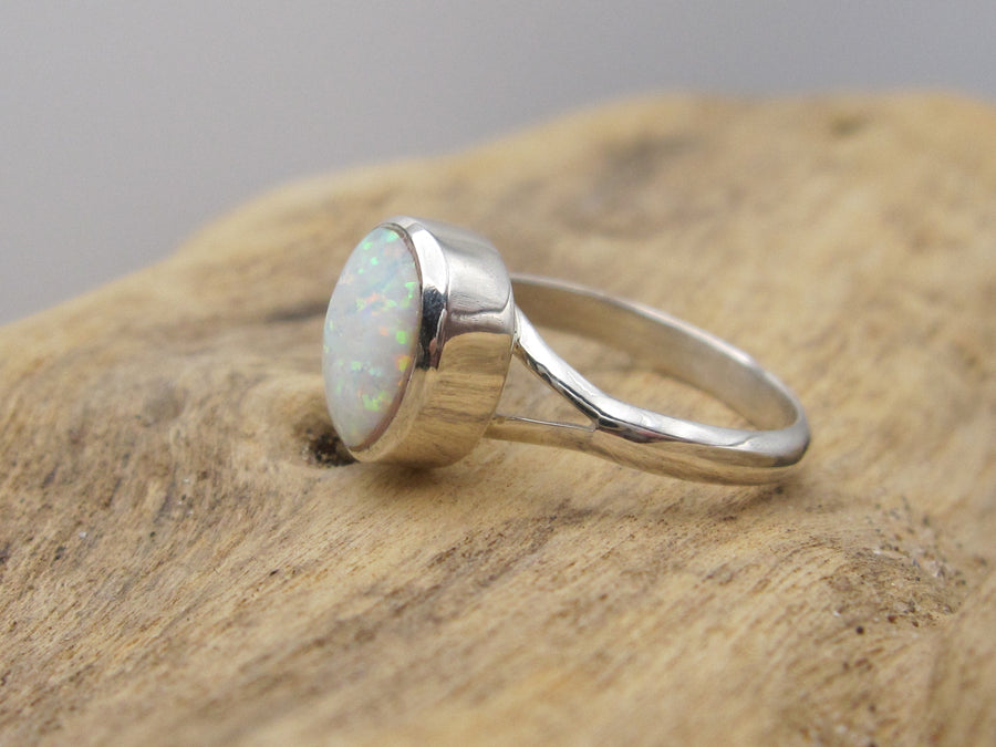 Native American Made Dainty Contemporary Opal and Sterling Silver Ring