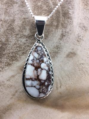 Native American Mad Wild Horse Stone and Sterling Silver Teardrop Pendant