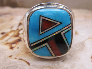 Men's Turquoise and Multistone Inlay Ring