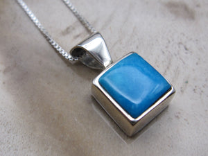 Native American Made Contemporary Bright Blue Turquoise and Sterling Silver Pendant