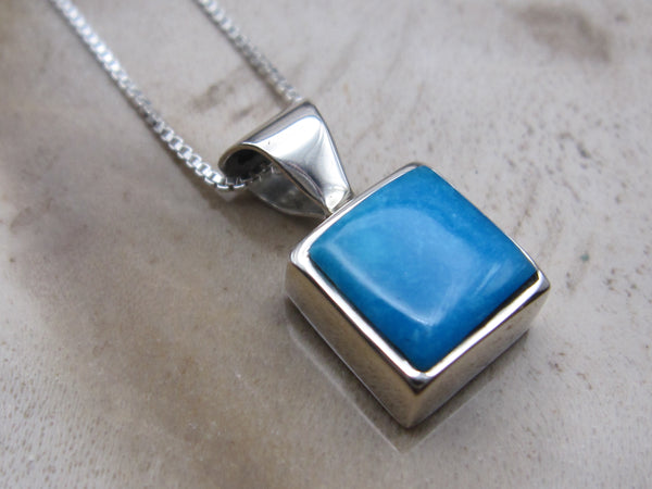 Native American Made Contemporary Bright Blue Turquoise and Sterling Silver Pendant