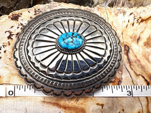Authentic Native American Stamped Sterling Silver Buckle with Turquoise Southwestern Style