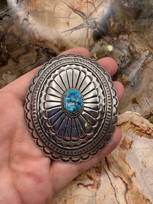 Authentic Native American Stamped Sterling Silver Buckle with Turquoise Southwestern Style