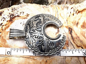 Authentic Native American Made Horse Lover Sterling Silver Storyteller Overlay Pendant Southwestern Style