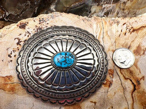 Authentic Native American Stamped Sterling Silver Buckle with Turquoise Southwestern Style
