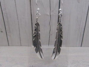 Native American Made Sterling Silver Feather Dangle Earrings