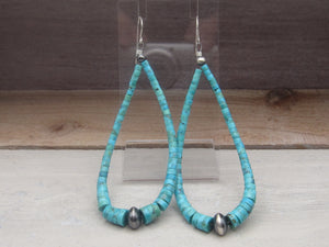 Native American Made Turquoise Heishi Shoulder Duster Dangle Earrings