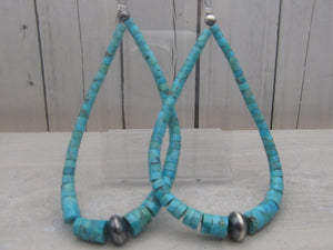 Native American Made Turquoise Heishi Shoulder Duster Dangle Earrings