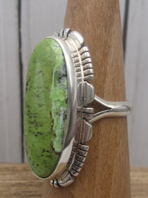 Gaspeite and Sterling Silver Ring with Saw Work