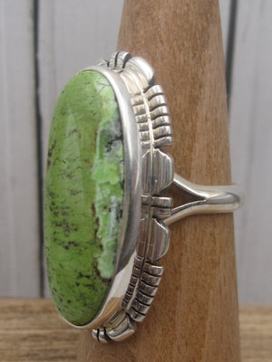 Gaspeite and Sterling Silver Ring with Saw Work
