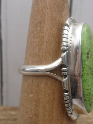 Gaspeite and Sterling Silver Ring with Saw Work