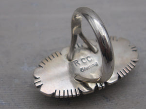 Gaspeite and Sterling Silver Ring with Saw Work