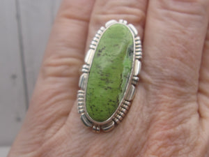 Gaspeite and Sterling Silver Ring with Saw Work