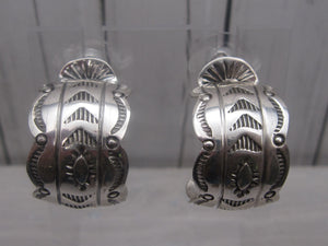 Sterling Silver Hand Stamped Half Hoop Post Earrings