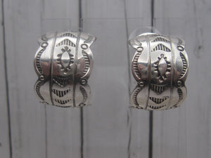 Sterling Silver Hand Stamped Half Hoop Post Earrings