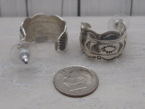 Sterling Silver Hand Stamped Half Hoop Post Earrings