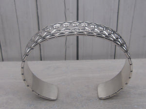 Native American Made Hand Stamped Sterling Silver Cuff Bracelet Size 7 1/2