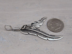 Sterling Silver Hand Carved Double Feather Pendant