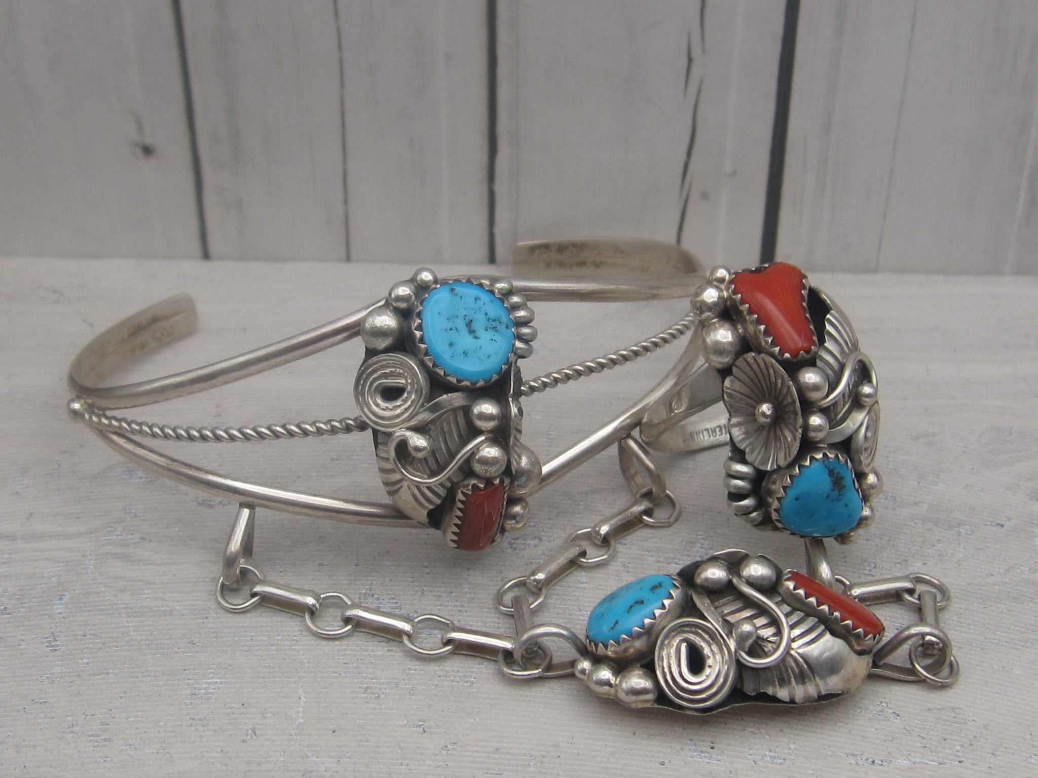 Native American Sterling Silver Turquoise, Mediterranean Coral