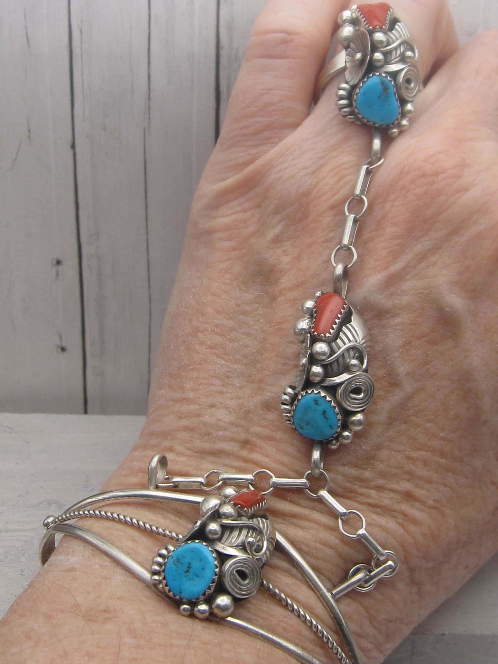 Sterling Silver, Turquoise and Coral Navajo Made Slave Bracelet | Native  American Jewelry Tips