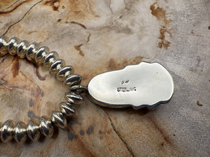 Native American Made Sterling Silver Bead Necklace White Buffalo Inlay Pendant