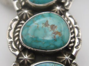 Native American Made Three Stone Vintage Turquoise Mountain Turquoise and Hand Stamped Sterling Silver Pendant