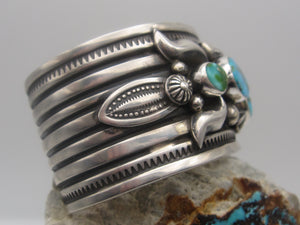 Native American Made Five Stone Turquoise and Sterling Silver Cuff Bracelet by Albert Jake