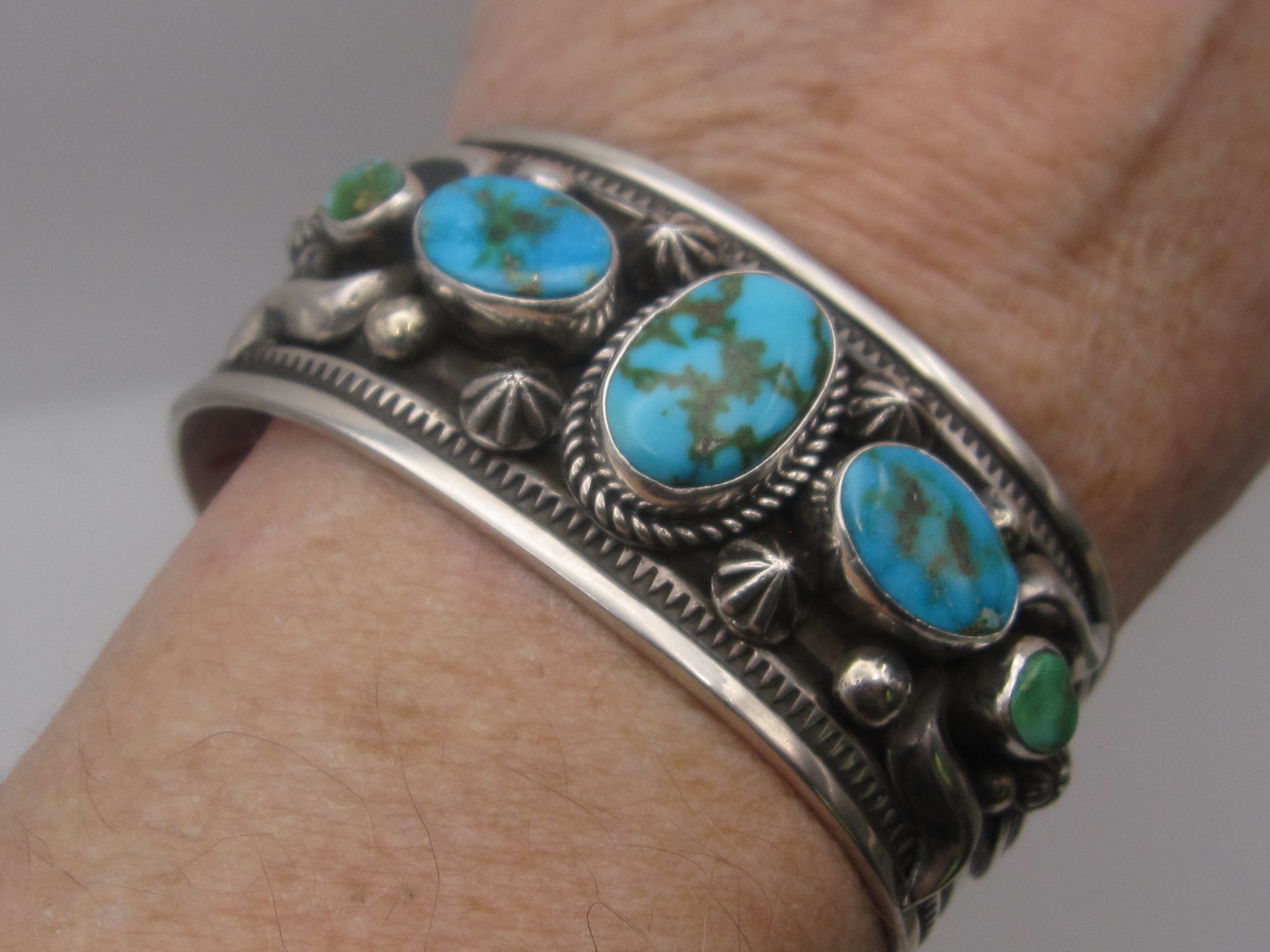 Native American Turquoise Silver Cuff Mens Sterling Bracelet 22441